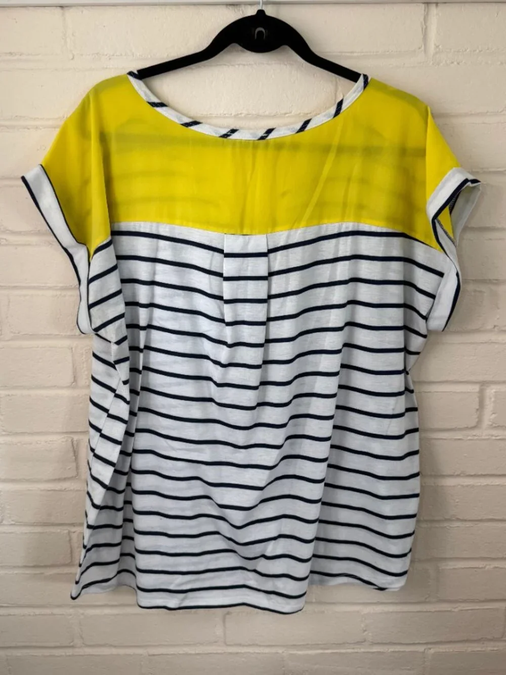 Papermoon | Colorblock Knit Top | Striped | White Blue Yellow | 1X - Picture 2 of 10